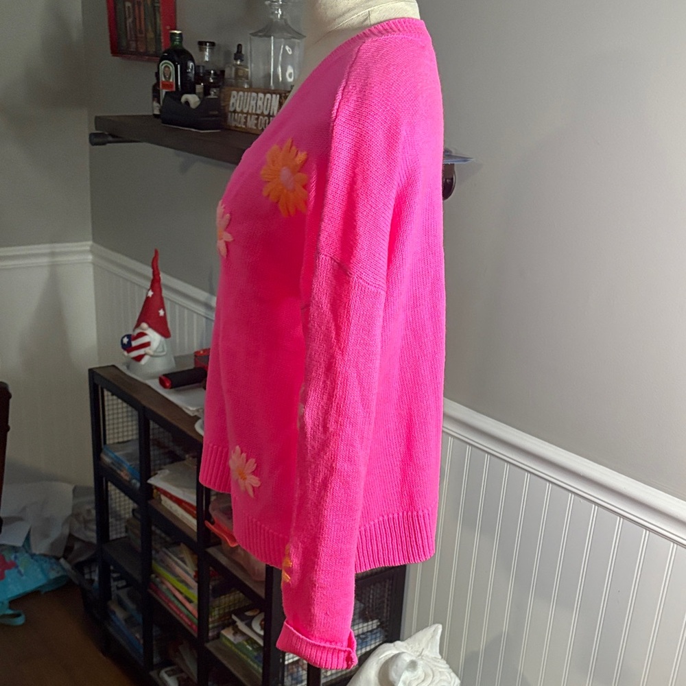 Lilly Pulitzer Pink and Orange Floral V-Neck Sweater - Picture 2 of 6